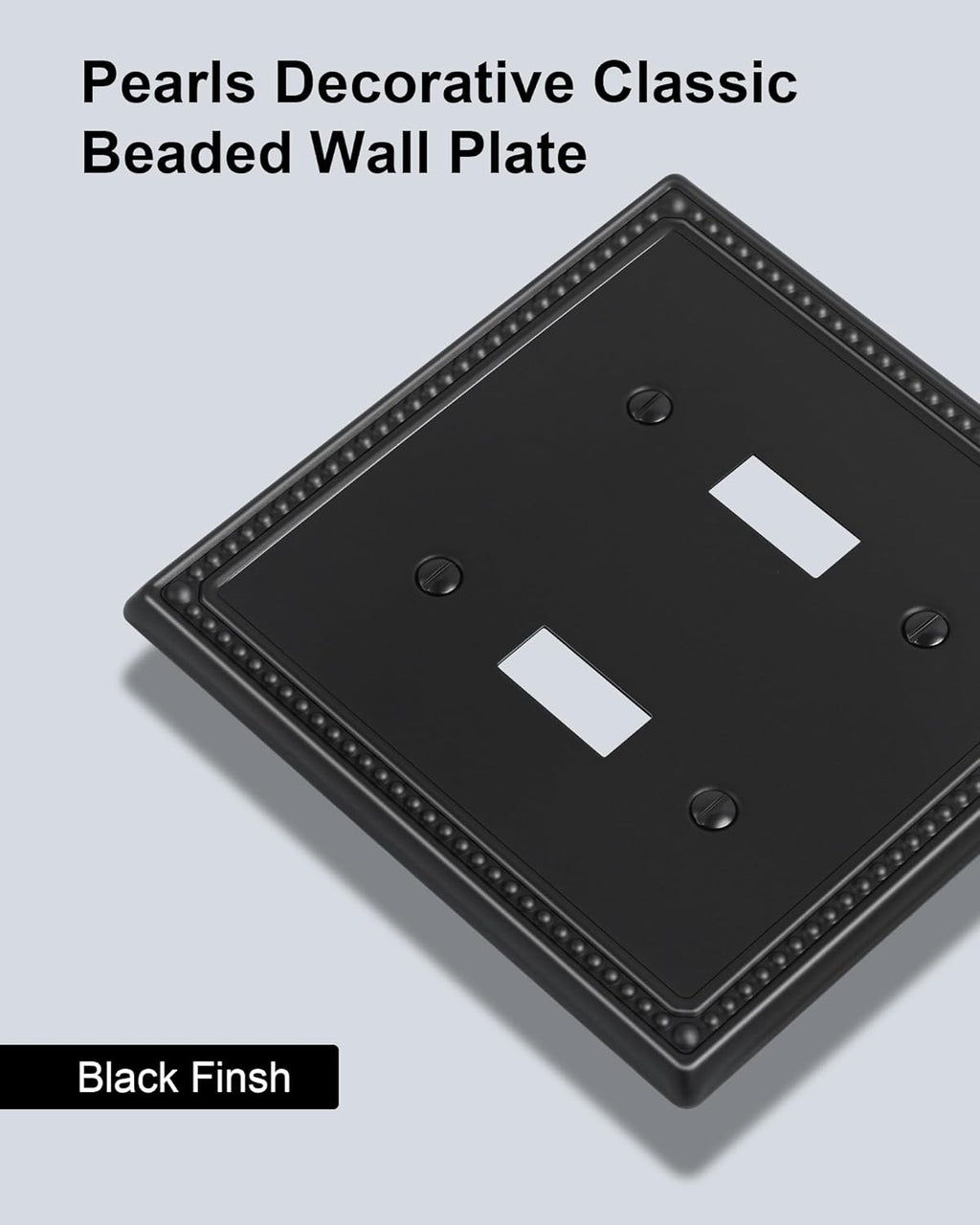 2-Pack Double Toggle Light Switch Cover Plate, Black Pearls Decorative Dual Switch Plate Covers, 2 Gang Metal Wall Plate, Corrosion Resistant