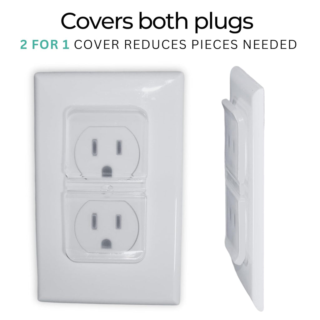 Clear Double Outlet Covers Baby Proofing (10 Pack, 20 Sockets) | Baby Proof Plug Covers for Electrical Outlets | Safe & Secure Baby Safety Products | Childproof Socket Covers Protect Toddlers & Babies