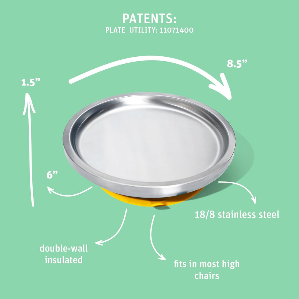 Avanchy Open Baby Plates with Suction – Stainless Steel Divided Plates for Toddlers, BPA-Free, Dishwasher Safe, Unbreakable, Non-Toxic, 100% Silicone Suction – Green