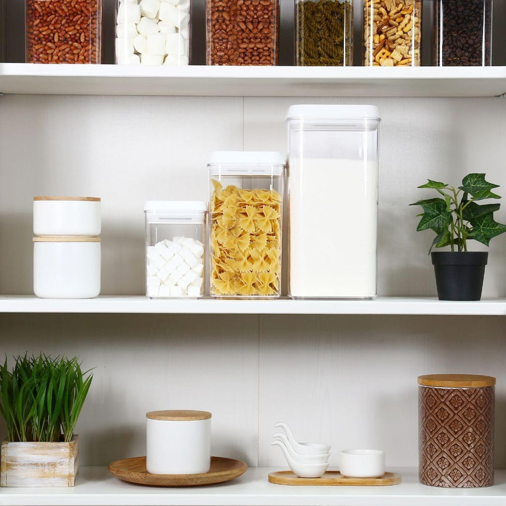 Felli Flip Tite Acrylic Food Storage Container with Lid 6” XL Air Tight Ring Seal Flip Top, Plastic Kitchen Baking Canister for 5 lb Flour Sugar Rice Protein Powder Pantry Organizer (Nest-M, White)