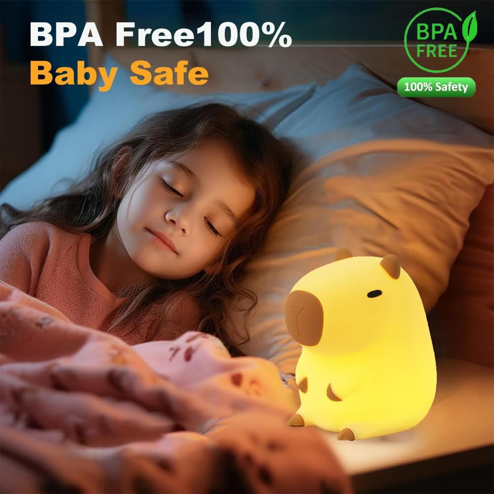 Capybara Night Light for Kids,LED Rechargeable Capybara Lamp,Silicone Baby Night Lights Kawaii Room Decor for Bedroom,Birthday Gifts for Boys Girls, Children's Christmas Gifts