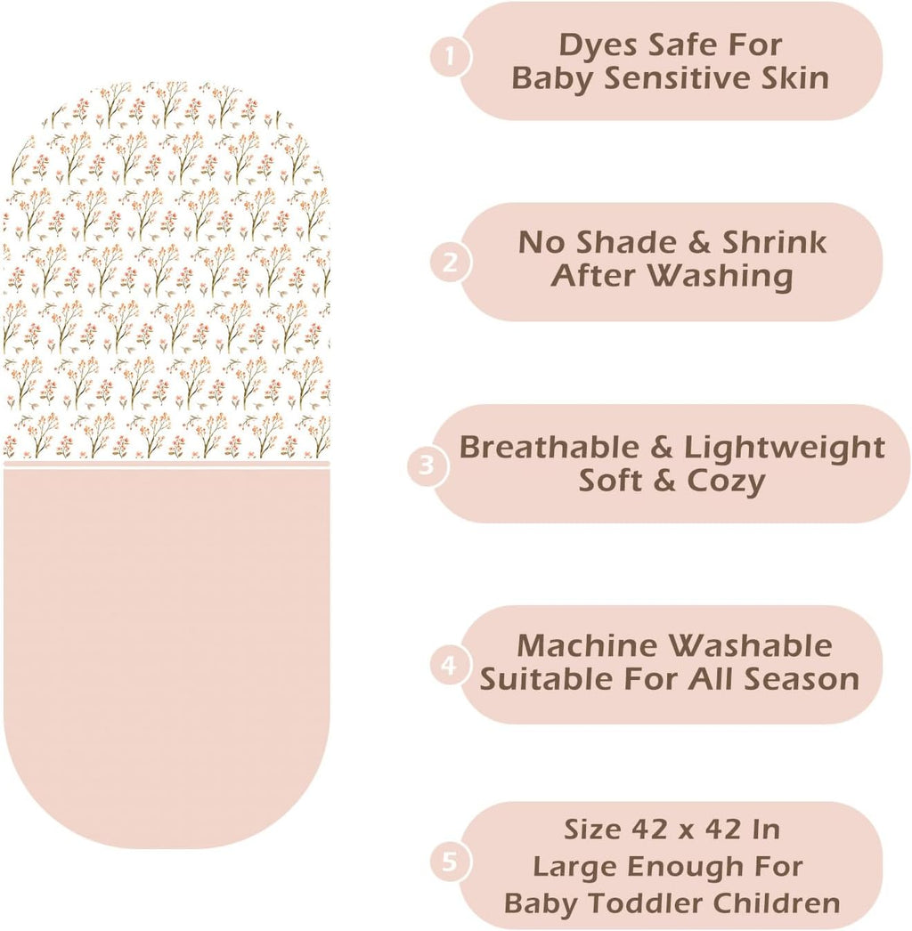 Pack of 2 Ultra Soft Muslin Baby Blankets for Girls Boys Breathable Lightwight Cotton Muslin Swaddle Blankets for Infant Toddler Newborn Nursery Swaddling Wrap 43"X43" (Floral and Pink)