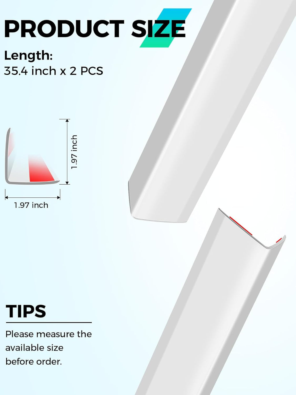 MONOID Wall Corner Protector, 2 PCS Furniture Edge Protection, PC Anti-Bump Guards Avoid Scratching Corner Trim for Door Frame, Table, Countertop, Stair, Self-Adhesive, White, 1.97IN×35.43IN/5CM×90CM