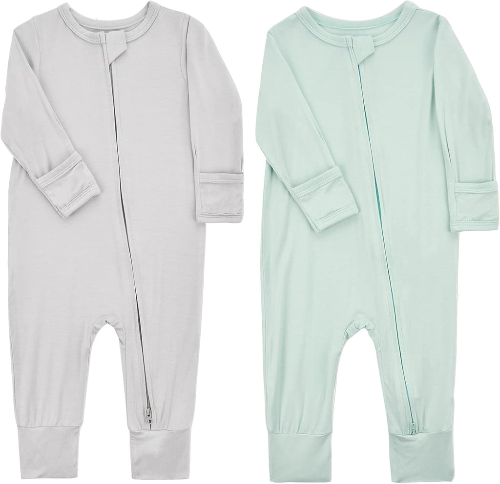 Aablexema Baby Footless Pajamas Zipper with Mitten, Rayon from Bamboo, Infant Long Sleeve Romper Pjs