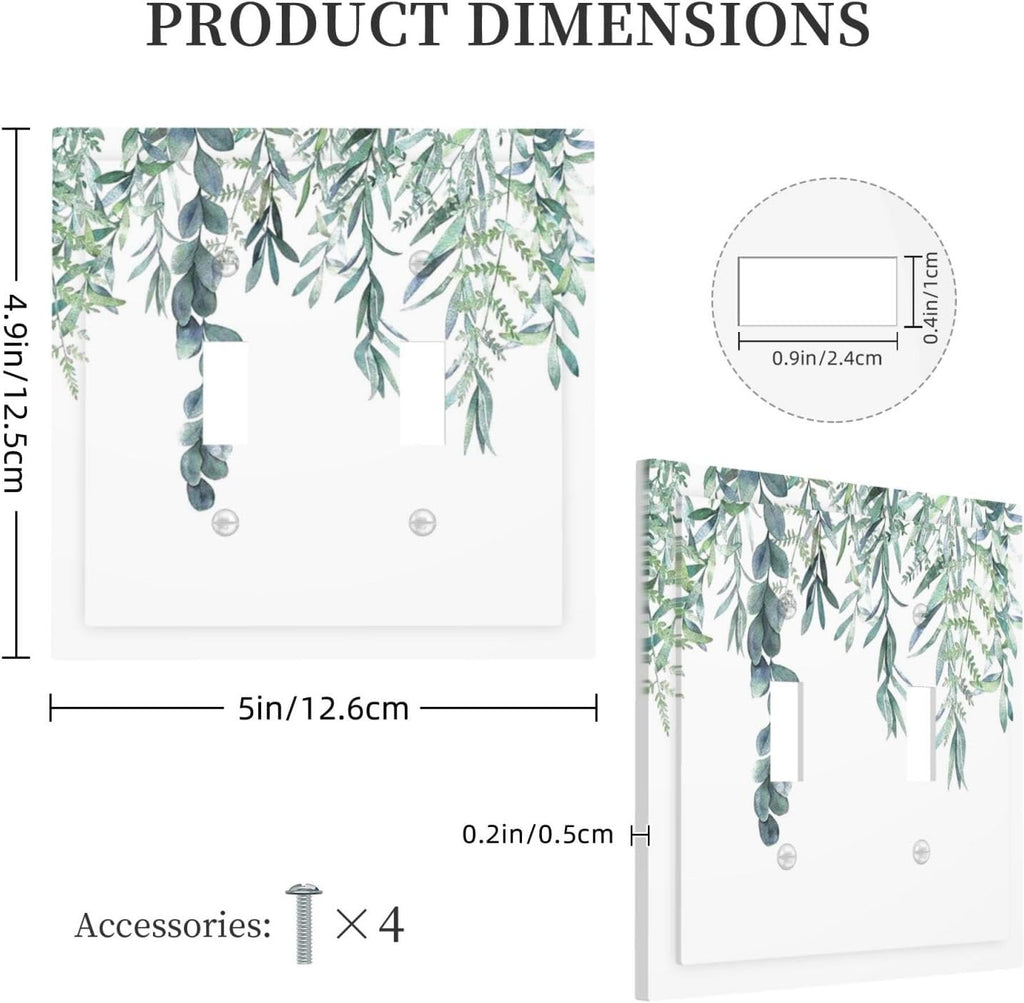 Eucalyptus Leaves Greenery Vine Flowers Simplicity Decorative Switch Plates 2 Gang Double Toggle Outlet Light Switch Cover Wall Plate Electrical Faceplate for Bed Room Living Room Decor