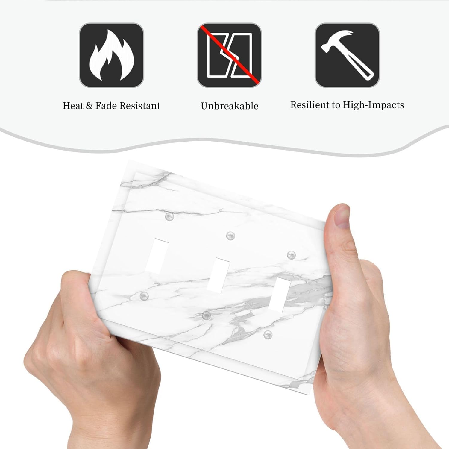 Decorative Switch Plates Modern White Gray Marble 3 Gang Wall Plate Triple Toggle Light Switch Cover Faceplate Electrical Wall Panels for living Room Bathroom Decor