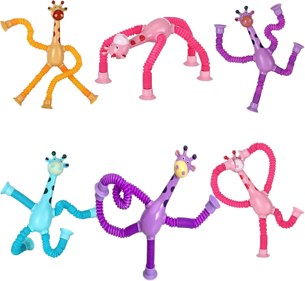 6PCS Telescopic Suction Cup Giraffe Toy,pop Tubes,Toys for Kids,Toddler Travel Toys,Toddler Sensory Toys,figette Toys,Fidget Toys for Kids,Treasure Box prizes,Small Toys for Kids prizes