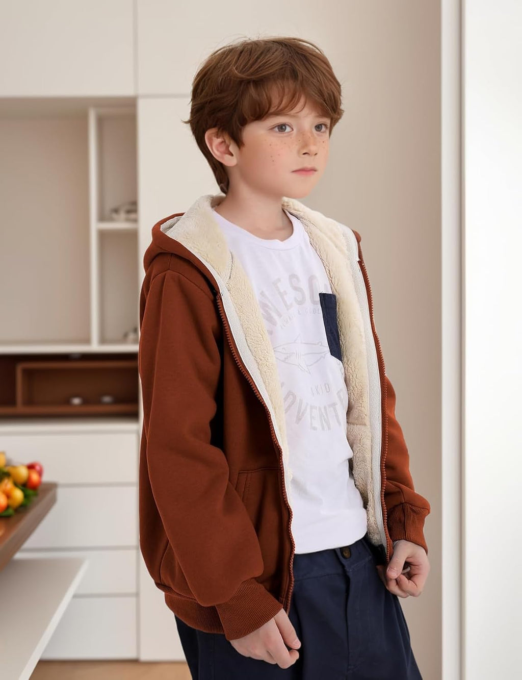 Gihuo Unisex Boy's Girls Winter Warm Sherpa Lined Zip Up Sweatshirt Fleece Jacket Kid's Hoodie Outerwear