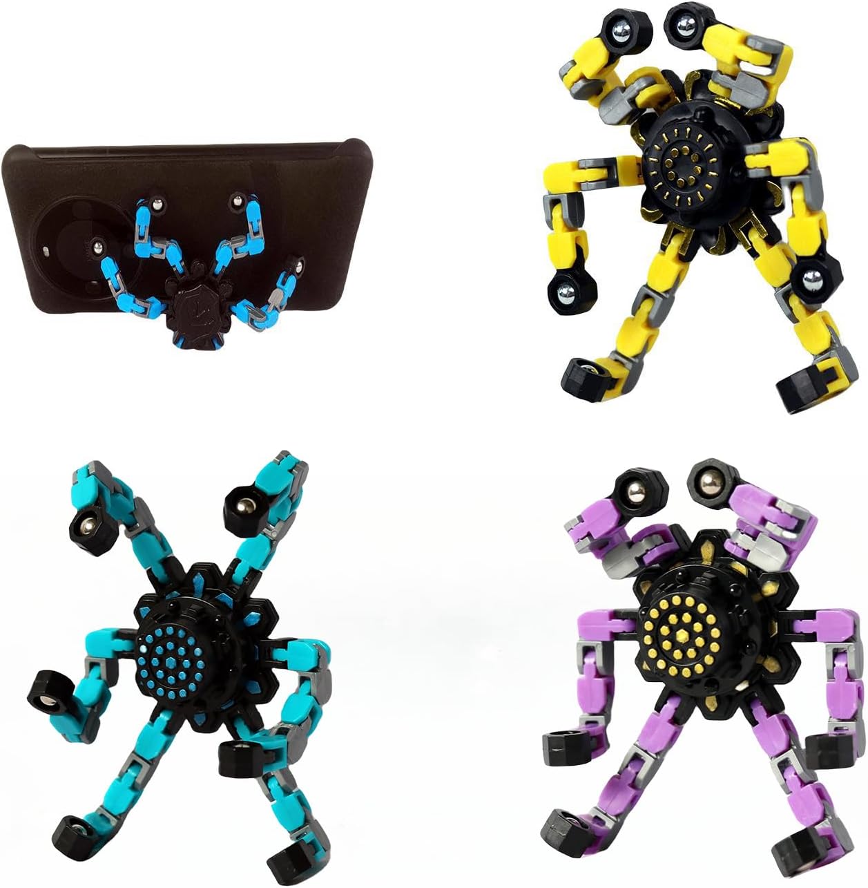 Fidget Toys Transformable Fidget Spinners for Kids and Adults Stress Relief Toys for Boys and Girls Fingertip Gyros for ADHD Autism for Kids Gifts Easter Basket Stuffers (Luminous Edition-4pcs)