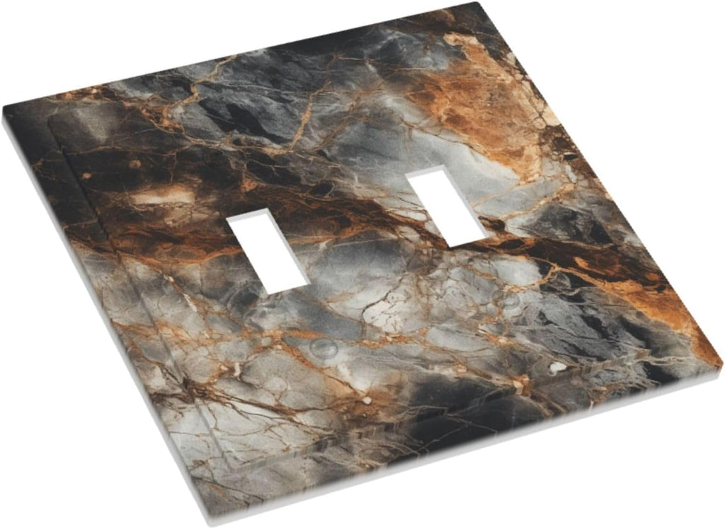 Brown Marble Granite Golden Lines Print Decorative Switch Plates 2 Gang Double Toggle Outlet Light Switch Cover Wall Plate Electrical Faceplate for Bathroom Kitchen Decor