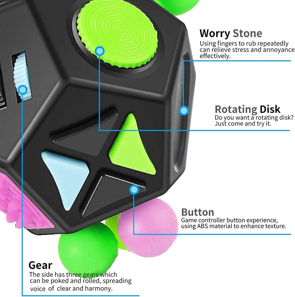 12 Sides Cube Toys,Fidget Toys Relieves Stress and Anxiety for Kids,Teens and Adults with ADD,OCD,ADHD,Autism (Black / B2)