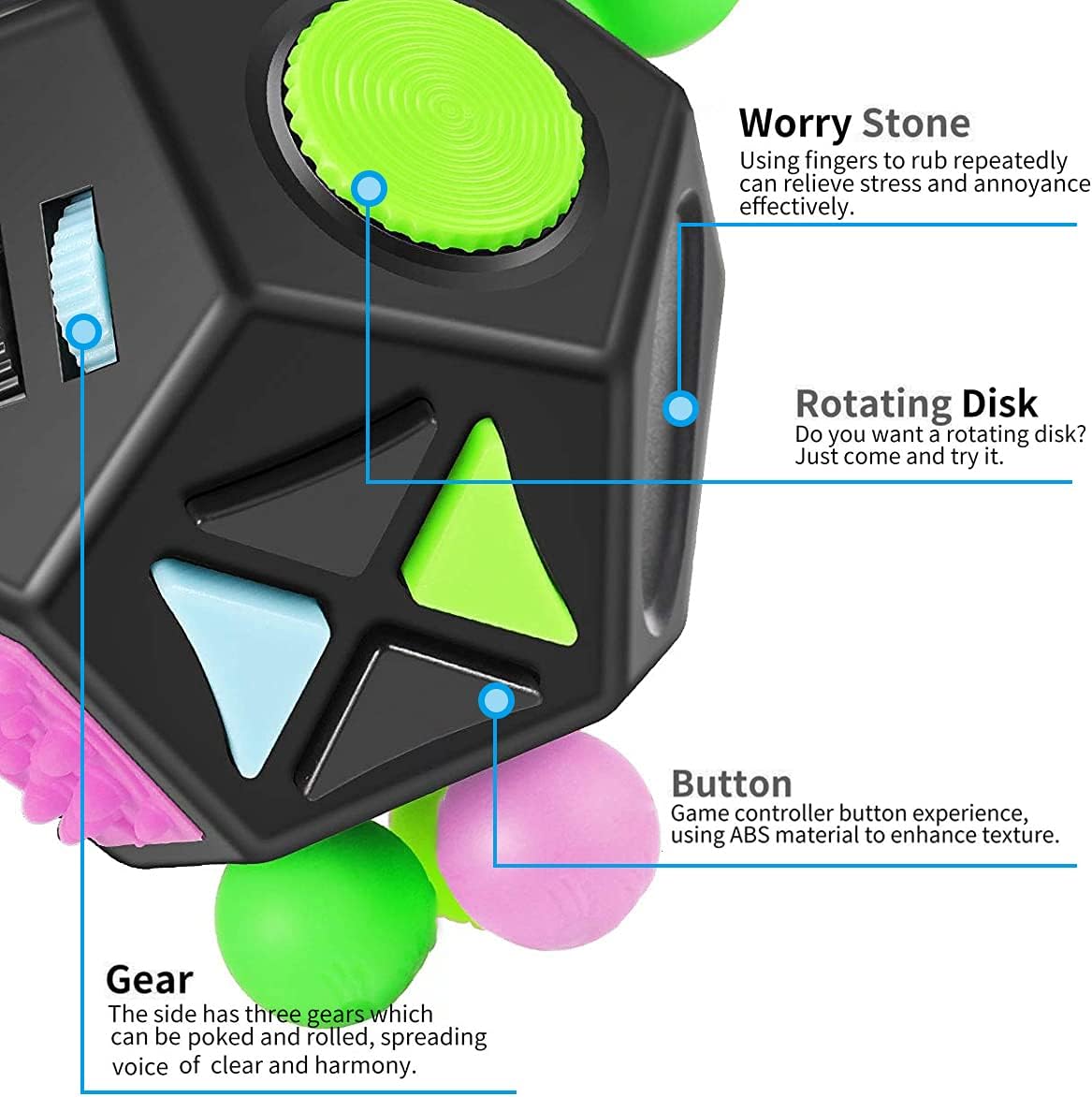 12 Sides Cube Toys,Fidget Toys Relieves Stress and Anxiety for Kids,Teens and Adults with ADD,OCD,ADHD,Autism (Black / B2)