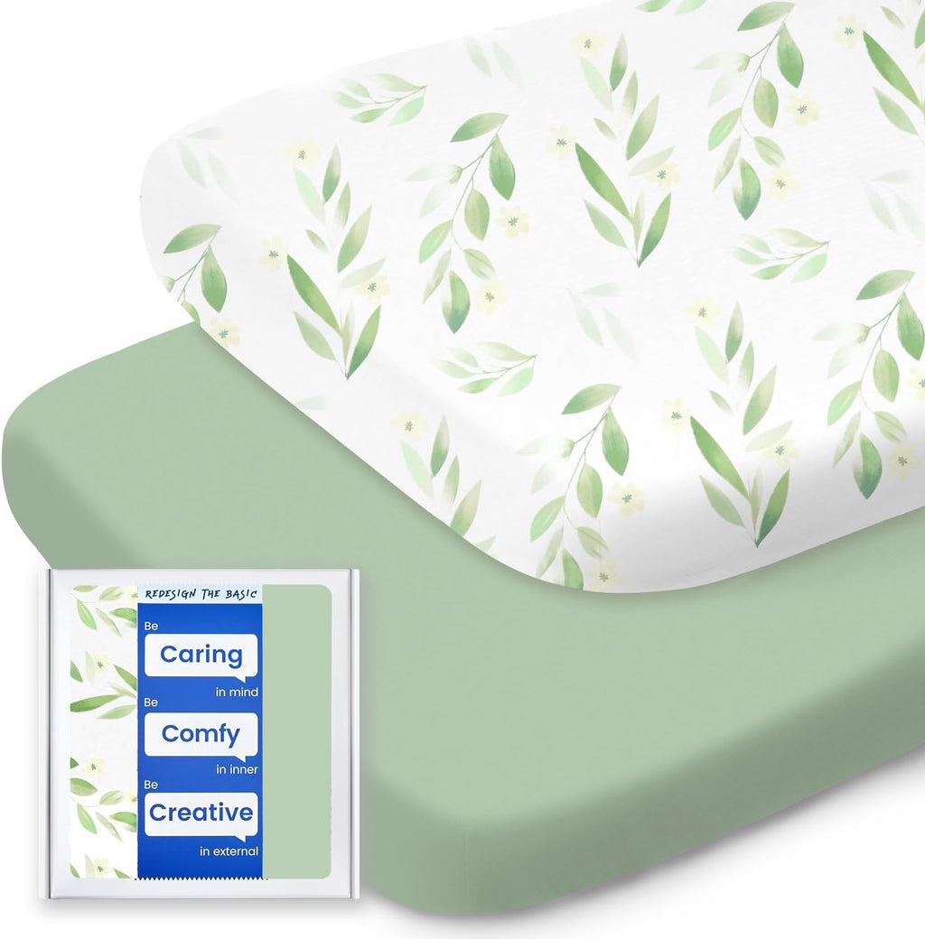 Bassinet Sheets for Baby Boy Girl, TotBasic Buttery Soft Universal Bassinet Fitted Sheet, Compatible with Halo, Mika Micky, Baby Delight, Dream On Me, Maxi COSI and More Bassinet Mattress(Greenleaf)