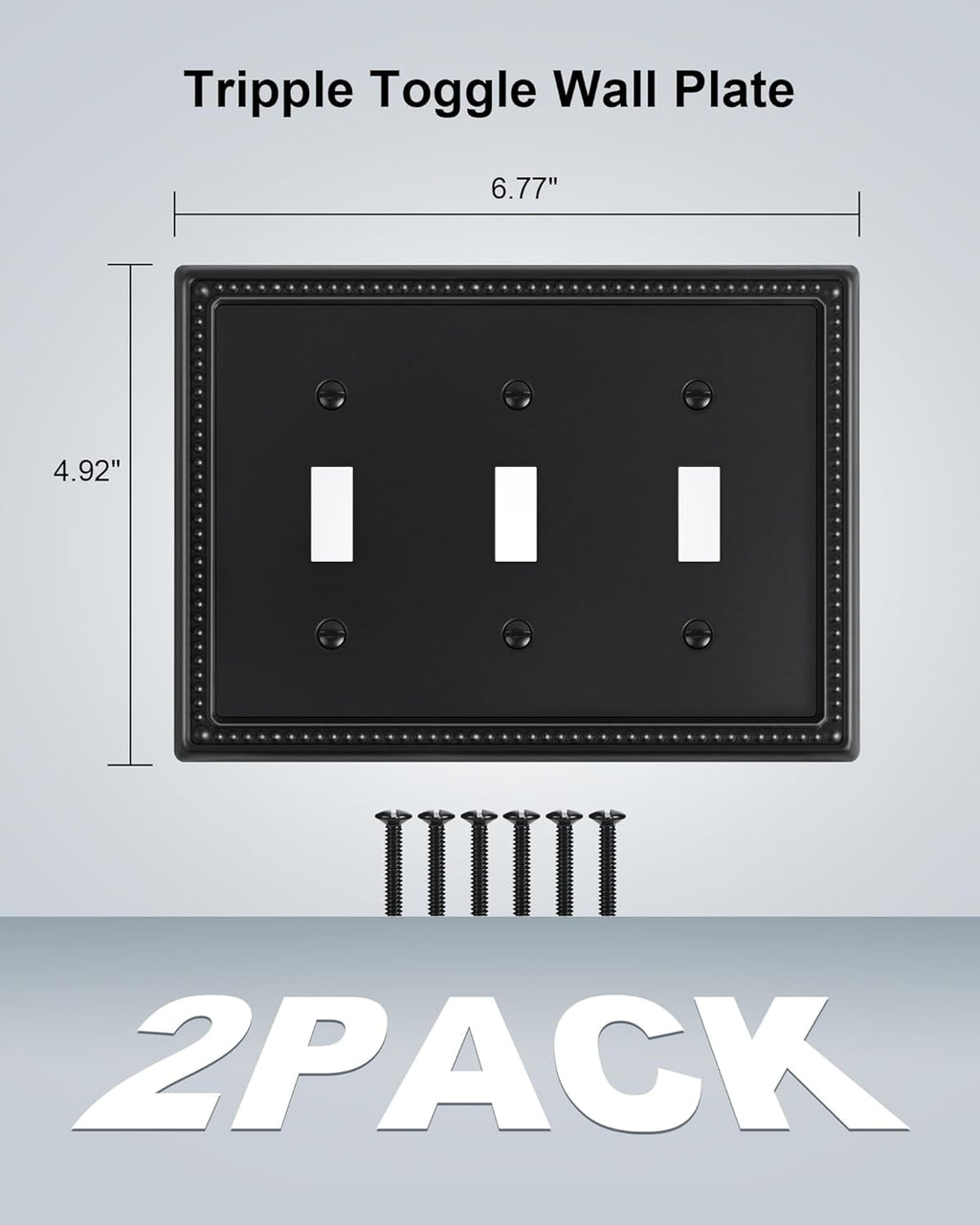 2-Pack Triple Toggle Light Switch Cover Plate, Pearls Decorative Switch Plate Covers, Black 3 Gang Metal Wall Plate, Corrosion Resistant