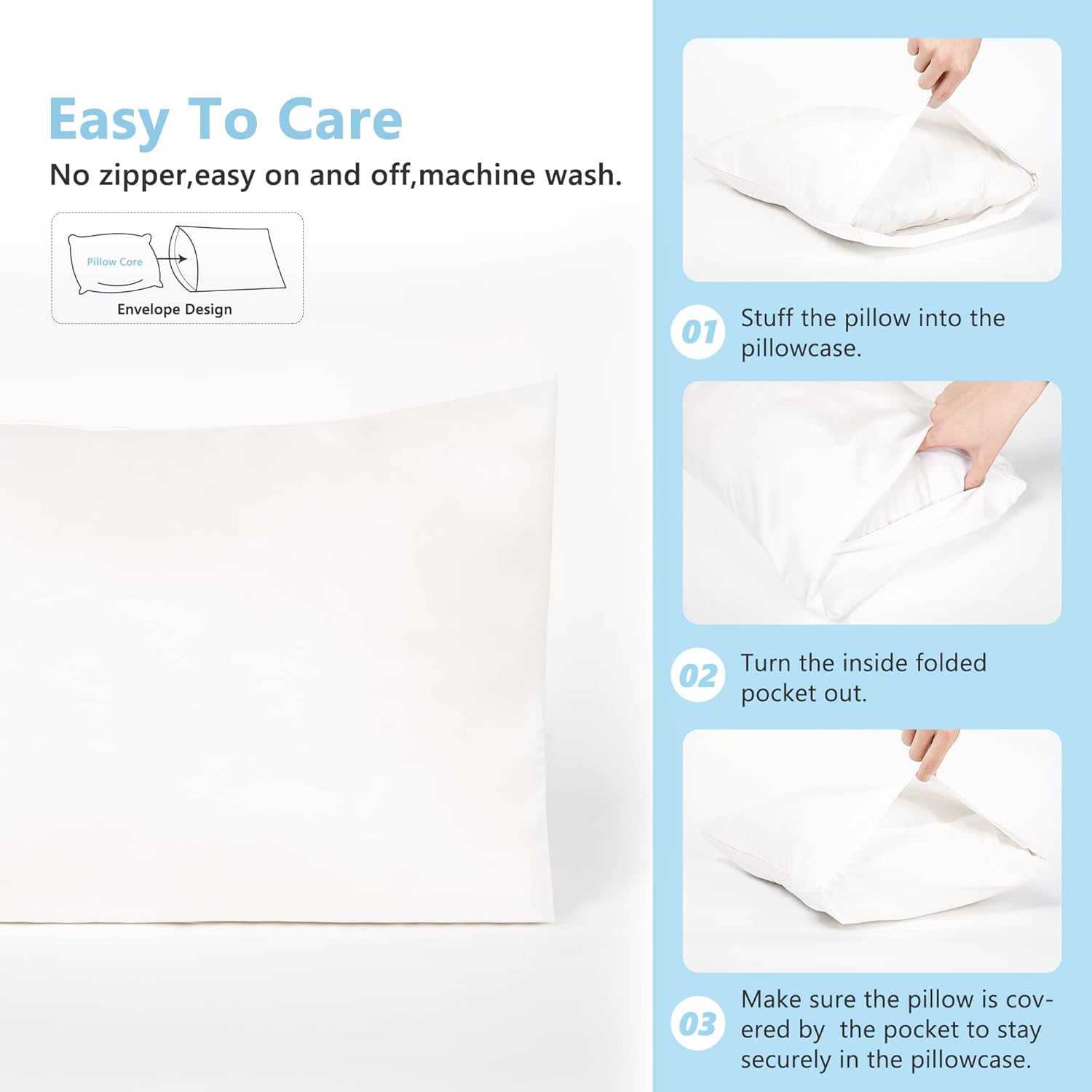 TILLYOU Toddler Pillowcase 2 Pack with Envelope Closure,13" x 18" Silky Soft Microfiber Travel Kids Pillow Cases for Boys and Girls,Pure White