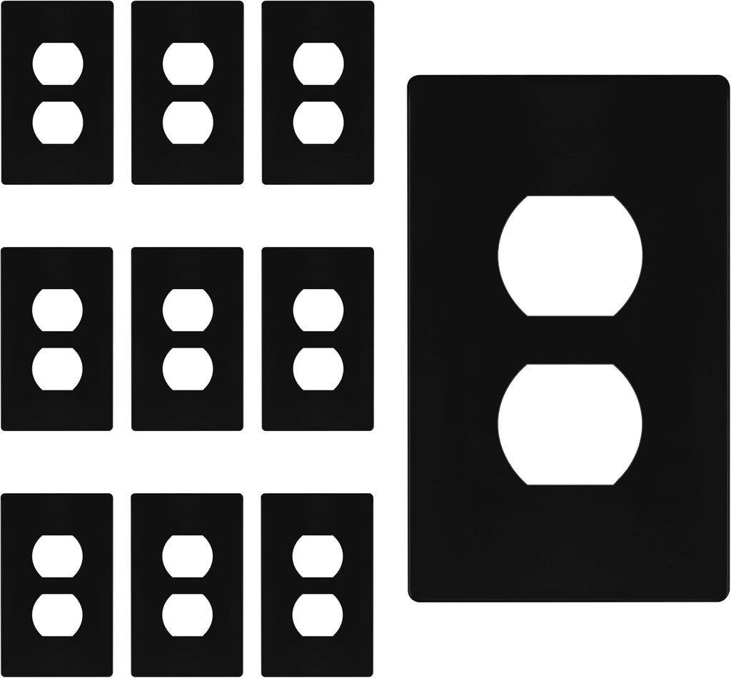 TG SP-S1-BK Duplex Outlet Receptacle Cover, Screwless Wall Plate, Standard Size, 1-Gang 4.68" x 2.93", Unbreakable Polycarbonate Thermoplastic, UL Listed, SP-S1-BK-10PCS, Black, 10 Pack