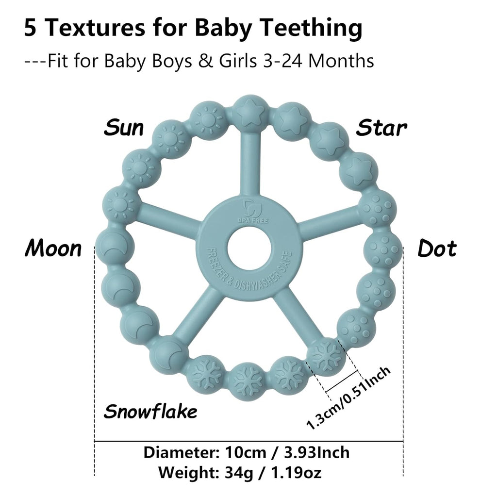 3 Pack Ring Teether Baby Infant Toys, Baby Essentials, Silicone Teething Ring Toys for Babies 0-6 Months, Seposeve Toddler Teethers 6-12 Months 12-24 Months, Infant Teething Relief, Green Blue White
