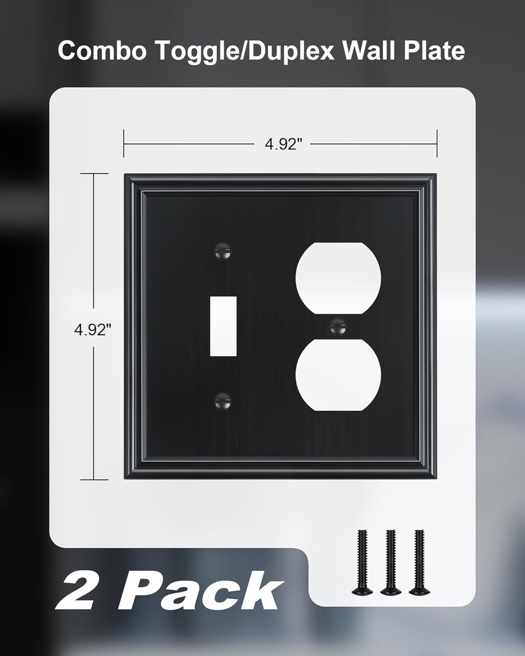 2-Pack Combo Toggle/Duplex Light Switch Cover Plate, Black Wall Outlet Cover Plate, Decorative Wall Receptacle Cover for Electrical Outlets, Light Switch, Durable Solid Zinc Alloy