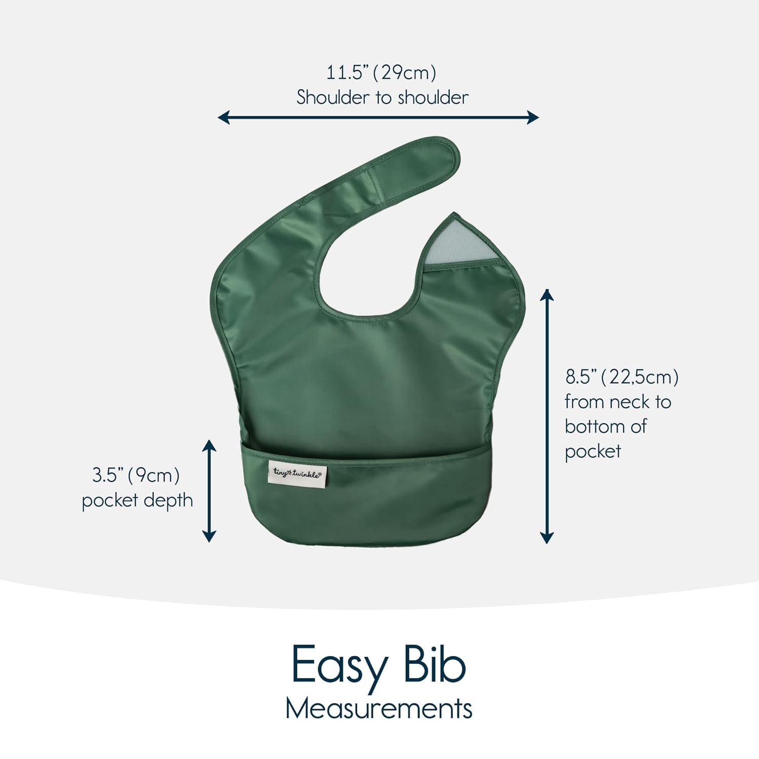 Tiny Twinkle Mess Proof Baby Bibs for Eating - Waterproof, Wipeable Bibs - Toddler Bibs - Travel Friendly - PFAS, PVC, BPA, Phthalate Free - Baby Food Bibs(3 Pack,Olive. Slate)