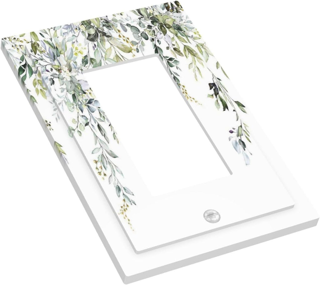 Decorative Outlet Covers Boho Farmhouse Flower Leaf Sage Green 1 Gang Single Rocker Light Switch Cover Plate Wall Plates GFCI Faceplate for Bedroom Cabin Decor