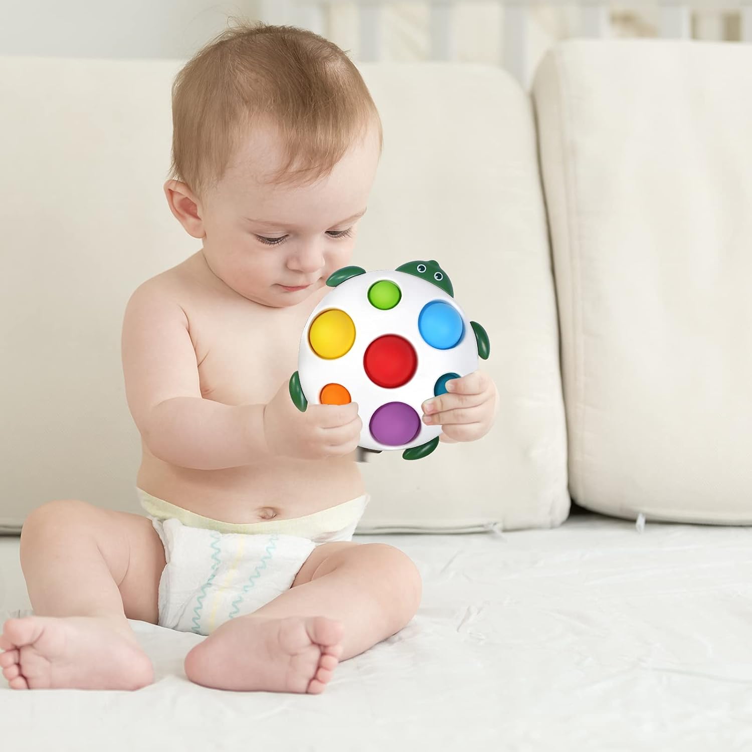 Fidget Popper Sensory Baby Toys for 6+ Months, Montessori Busy Toy for 1 2 3 Year Old Toddlers Push and Popping Bubbles Bath Toys, Travel Toys for Kids Ages 1-3 Stress Relief (Tortoise)