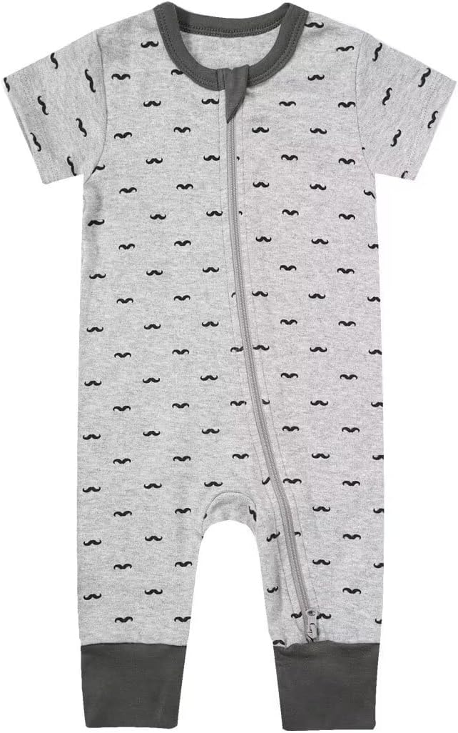 Teach Leanbh Toddler Baby Boys Girls Footless Pajamas Cotton 2 Way Zipper Printing Short Sleeve Romper Sleep and Play