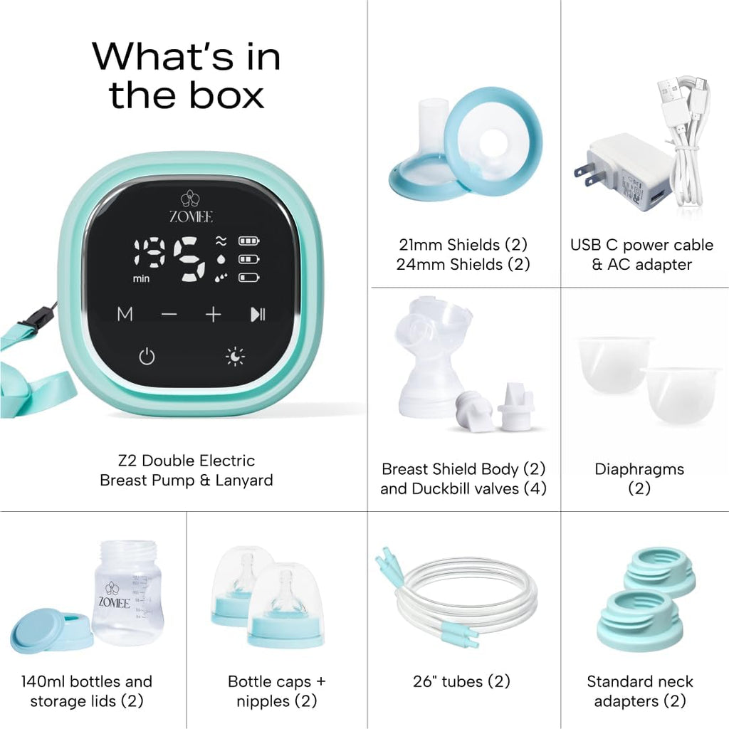 Zomee Z2 Double Electric Breast Pump – with Expression, Massage, and 2-Phase Modes - Hospital Grade Rechargeable, Portable, Hands Free Wearable Breast Pump