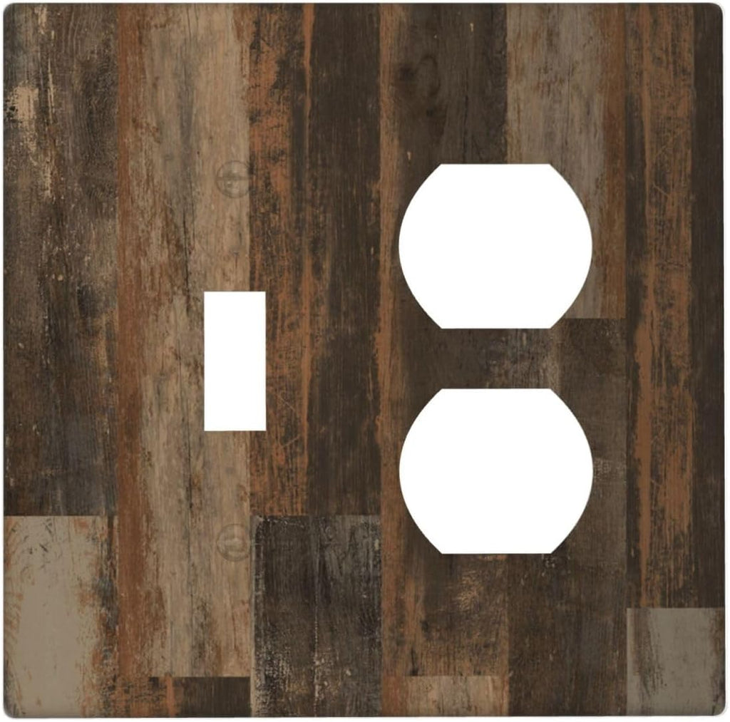 Rustic Brown Wood Grain Dark Oak Wallplates 1 Toggle 1 Duplex Switch Plate Electrical GFCI Faceplate Decorative Light Switch Covers for Farmhouse Home Decor