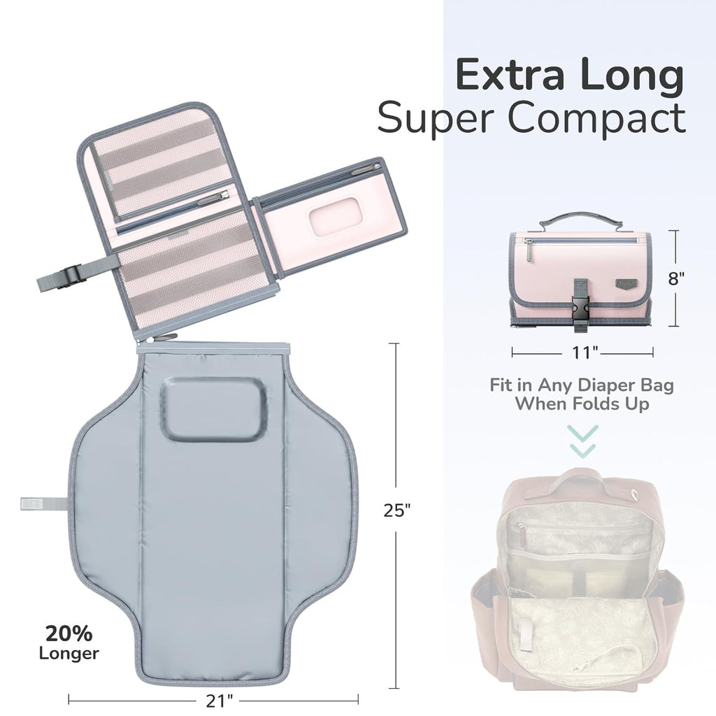 Portable Diaper Changing Pad with Shoulder Strap, Detachable Travel Changing Pad with Baby Wipes Pocket, Gifts for Baby Shower, Newborn Girls and Boys (Pink)