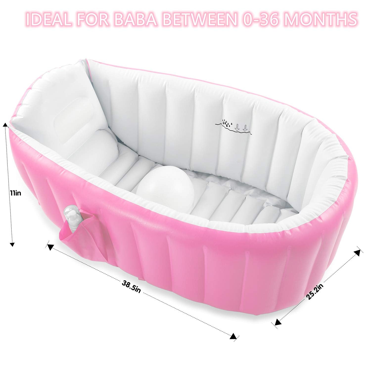 Inflatable Baby Bathtub, Portable Infant Toddler Bathing Tub Non Slip Travel Bathtub Mini Air Swimming Pool Kids Thick Foldable Shower Basin with Air Pump, Pink