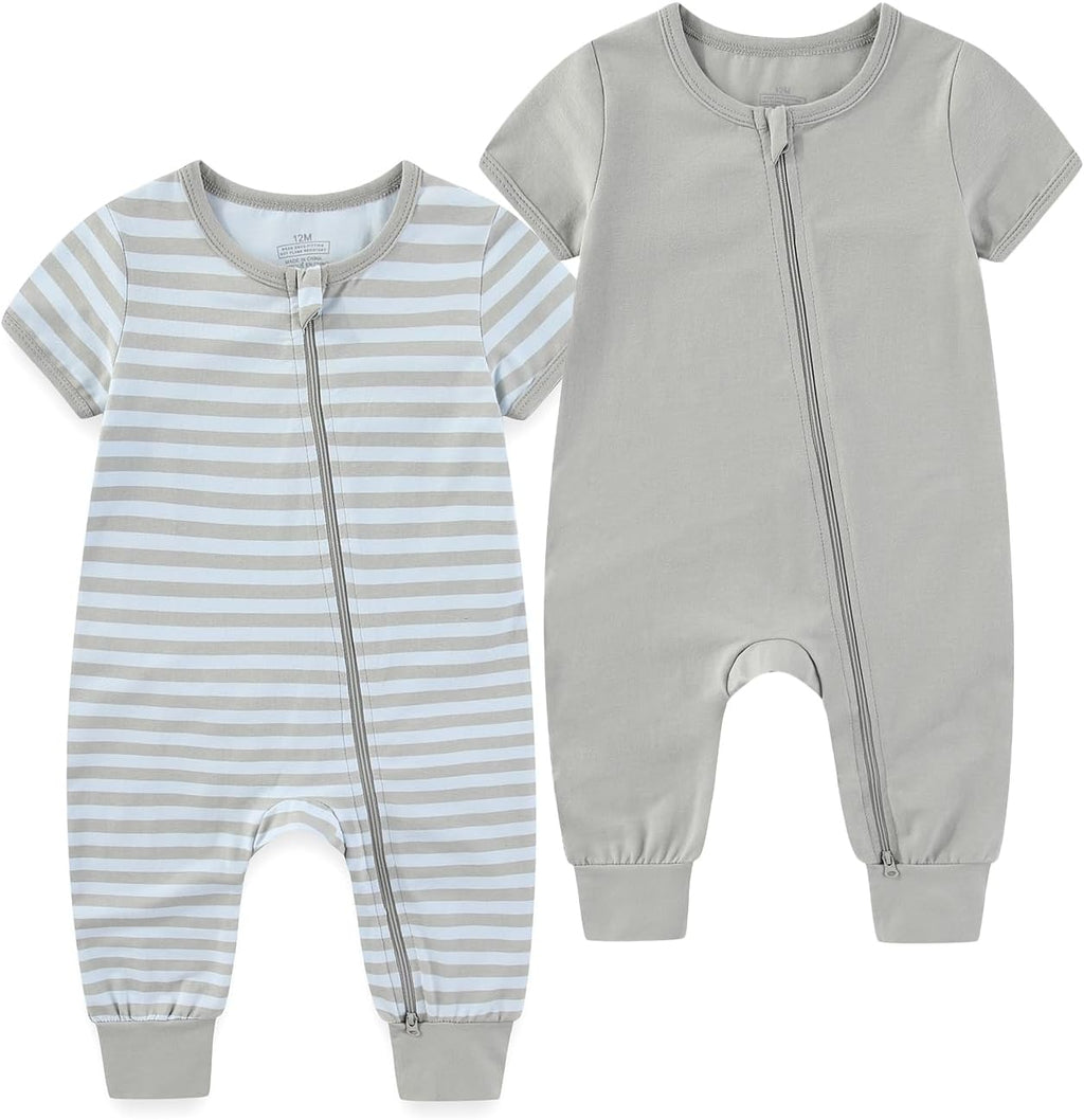 Baby Boy Girl 2 Pack Romper Infant Short Sleeve 2 Way Zipper One Piece Jumpsuits Newborn Clothes 0-24 Months