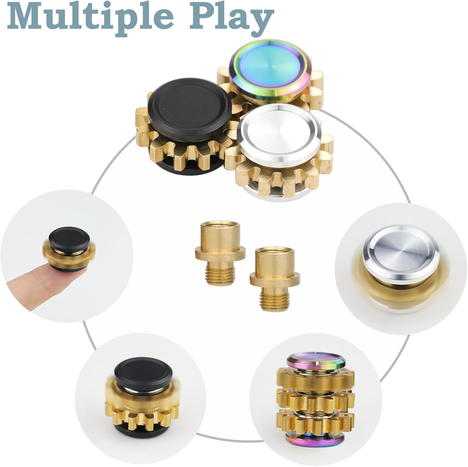 Metal Fidget Spinner for Adults, Small Mini Hand Toys, Copper Gear Linkage Fidget Blocks, Stacking Extendable Fingears Gyro, Bearing, Autism Sensory ADHD Anxiety Reduce