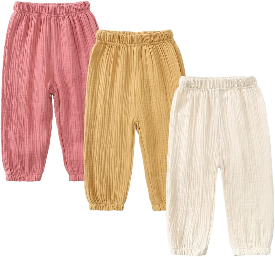 MYGBCPJS Baby Boys Girls Cotton Linen Trousers Kids Casual Ankle Pants Loose Long Bloomers