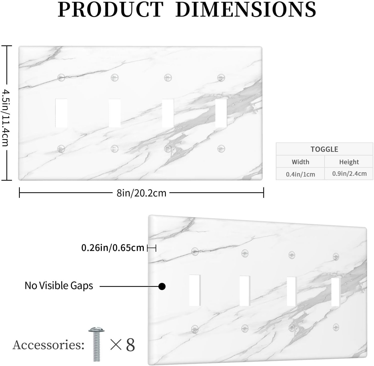 Light Switch Covers Modern White Gray Marble Quad Toggle Electrical Faceplate 4 Gang Wall Plate Decorative Switch Plates for living Room Bathroom Decor