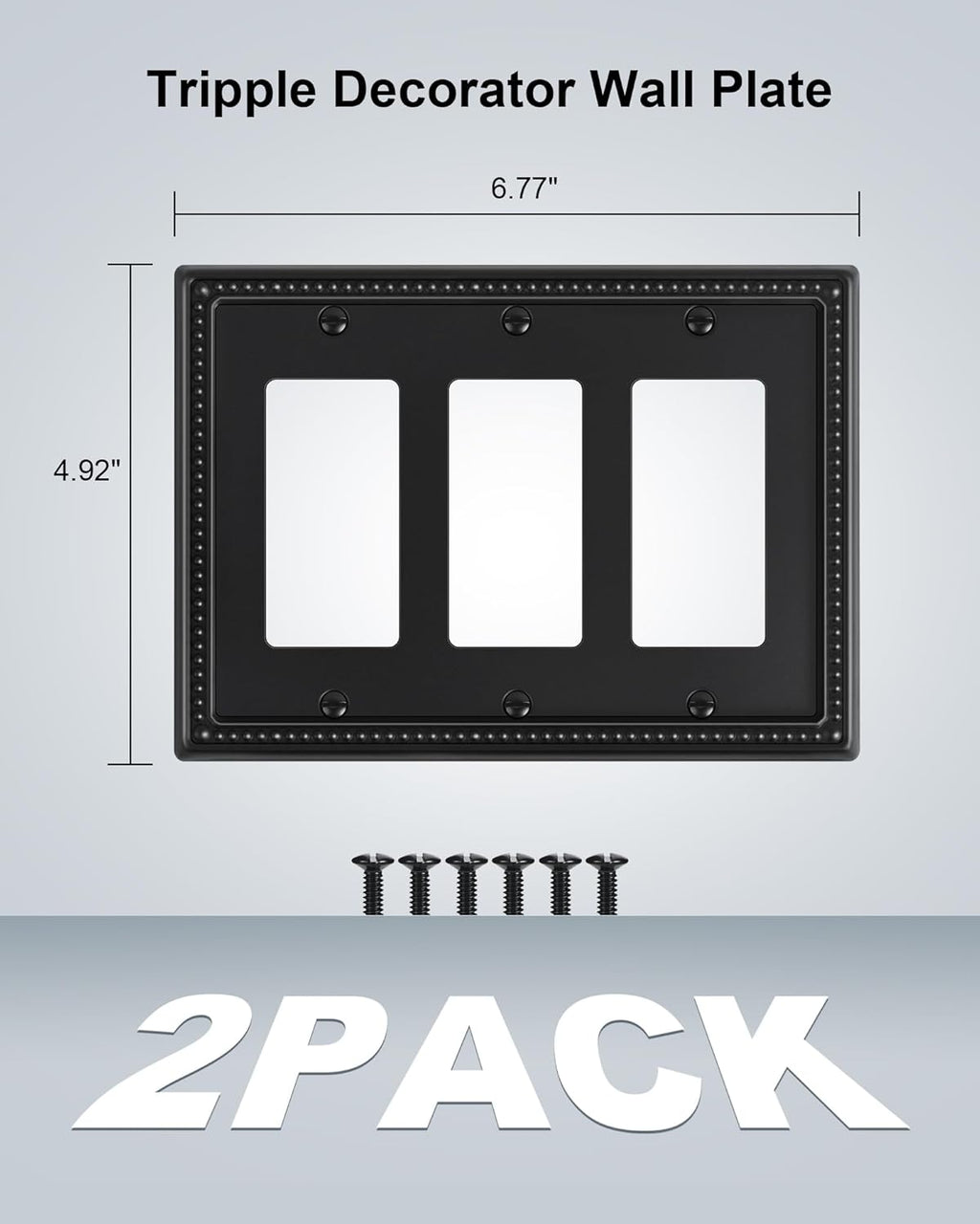 2-Pack Triple Decorator Outlet Cover Plate, Black Pearls Decorative Switch Plates and Outlet Covers, Metal Wall Plates for Electrical Outlets, Receptacle, GFCI Outlet, Dimmer Switch