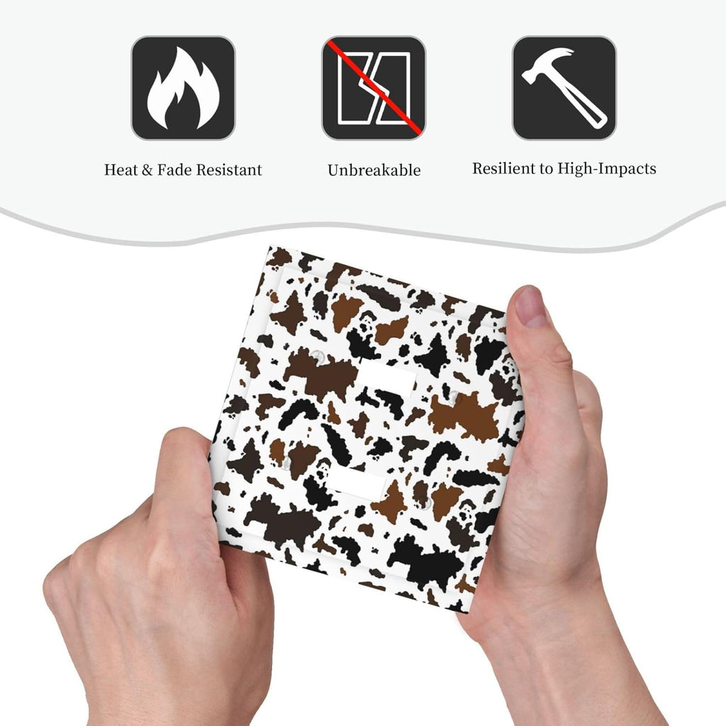 Decorative Switch Plates Rustic Cowhide Highland Cow Milk Cow 2 Gang Double Toggle Outlet Light Switch Cover Wall Plate Electrical Faceplate For Farmhouse Home Decor
