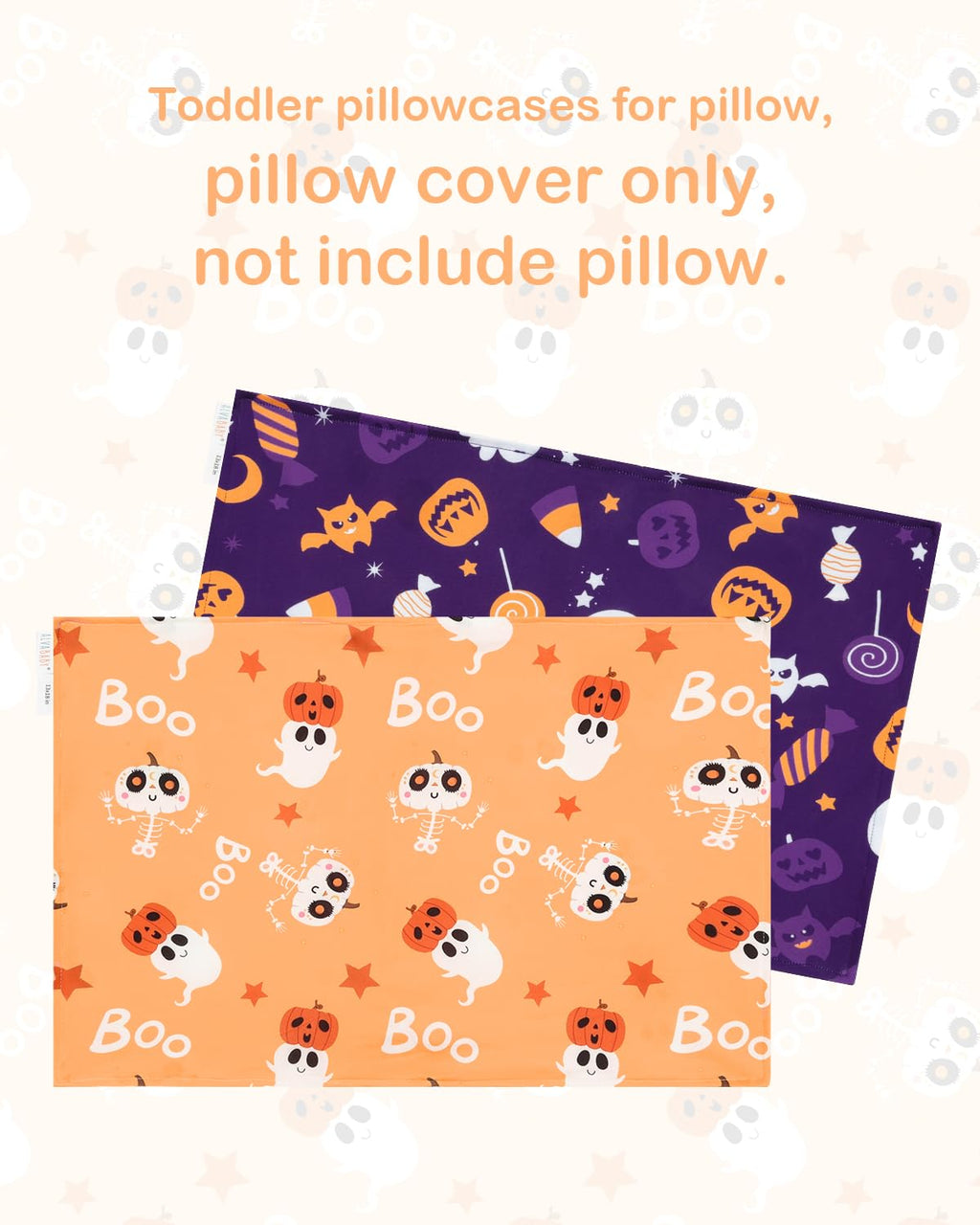 ALVABABY Toddler Pillowcases Stretchy Soft Kids Pillow Cover 2 Pack Fit 13"x 18" or 12"x16" Envelope for Girl Boy Sleepy Travel Halloween 2TPE35A