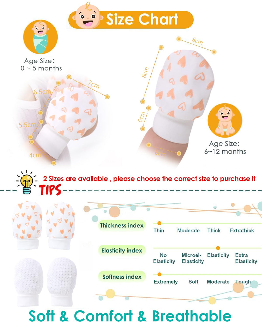 Newborn Baby Girl Mittens Anti Scratch Baby Mittens No Scratch Mittens Baby Gloves for 0-6 Months Baby Girls (6 Pairs)