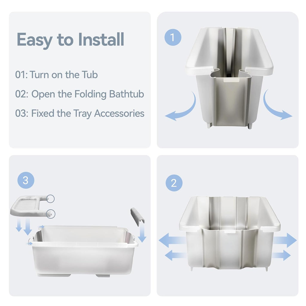 Collapsible Baby Bathtub - Large Capacity Baby Bath Tub with Thermometer & Soft Cushion | Portable Travel Newborn Infant Bathtub | Foldable Toddler Bathtub for Baby 0 to 36 Months (no Stand)