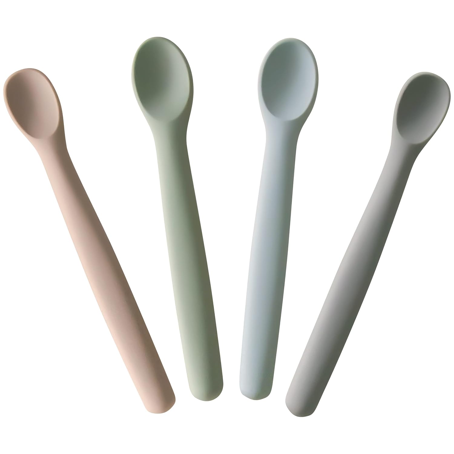 Moonkie Silicone Baby Spoons Set of 4, Two Sizes Feeding Spoon for First Stage 4+ Months, Baby Utensils, Toddler Led Weaning Spoons, Bendable, Chewproof & Boil-proof(Without Case)