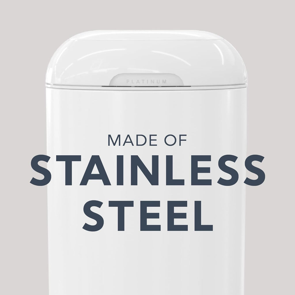 Diaper Genie Platinum Pail Gift Set, Lily White, Made of Durable Stainless Steel and Includes 2 Easy Roll Refills with 18 Bags and 30 Bags