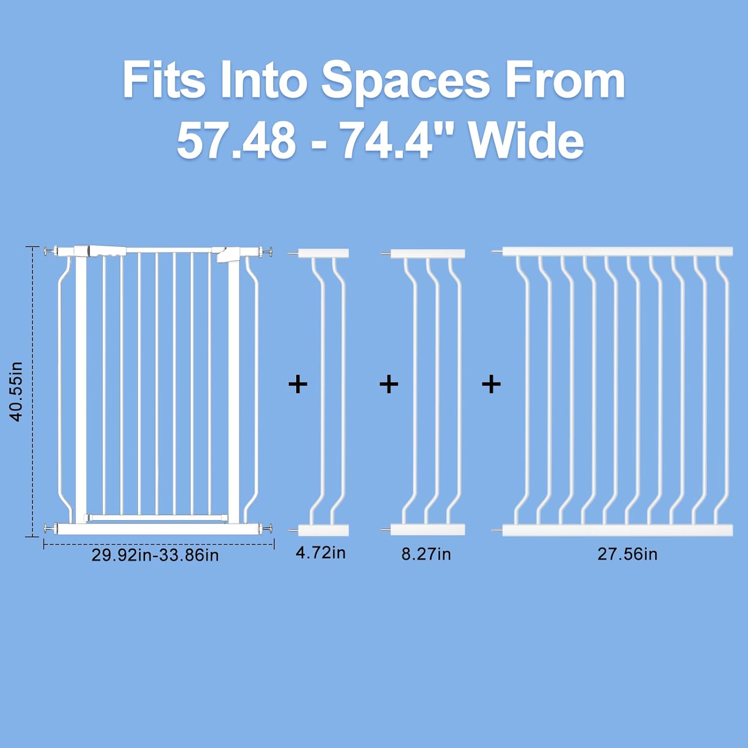 WAOWAO Extra Tall 40.55" Baby Gate 57.48-74.4" Wide Pressure Mounted Walk Through Swing Auto Close Safety White Metal Toddler Child Dog Pet for Indoor Stairs,Doorways,Kitche