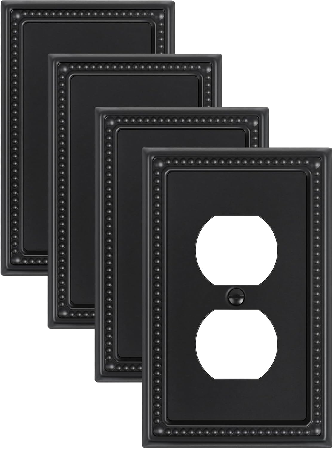 4-Pack Duplex Outlet Cover, Black Metal Wall Plates for Electrical Outlets, 1 Gang Receptacle Light Switch Cover, Pearls Beaded Decorative Switch Plates and Outlet Covers