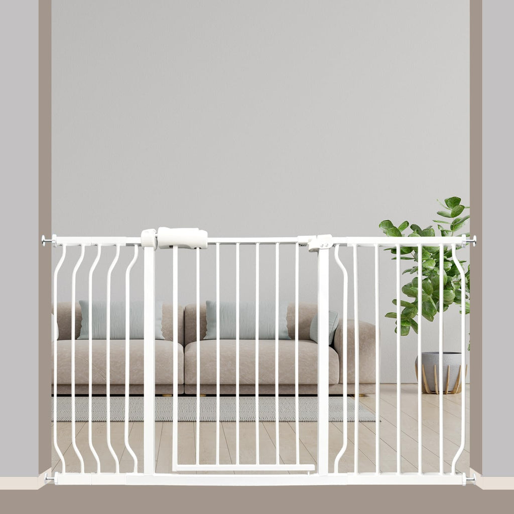 Extra Wide Baby Gate 53-57.5 Inch, Tension Mounted No Drilling, Auto Close Indoor Safety Gate for Stairs & Doorways - Metal Design for Kids and Pets, White