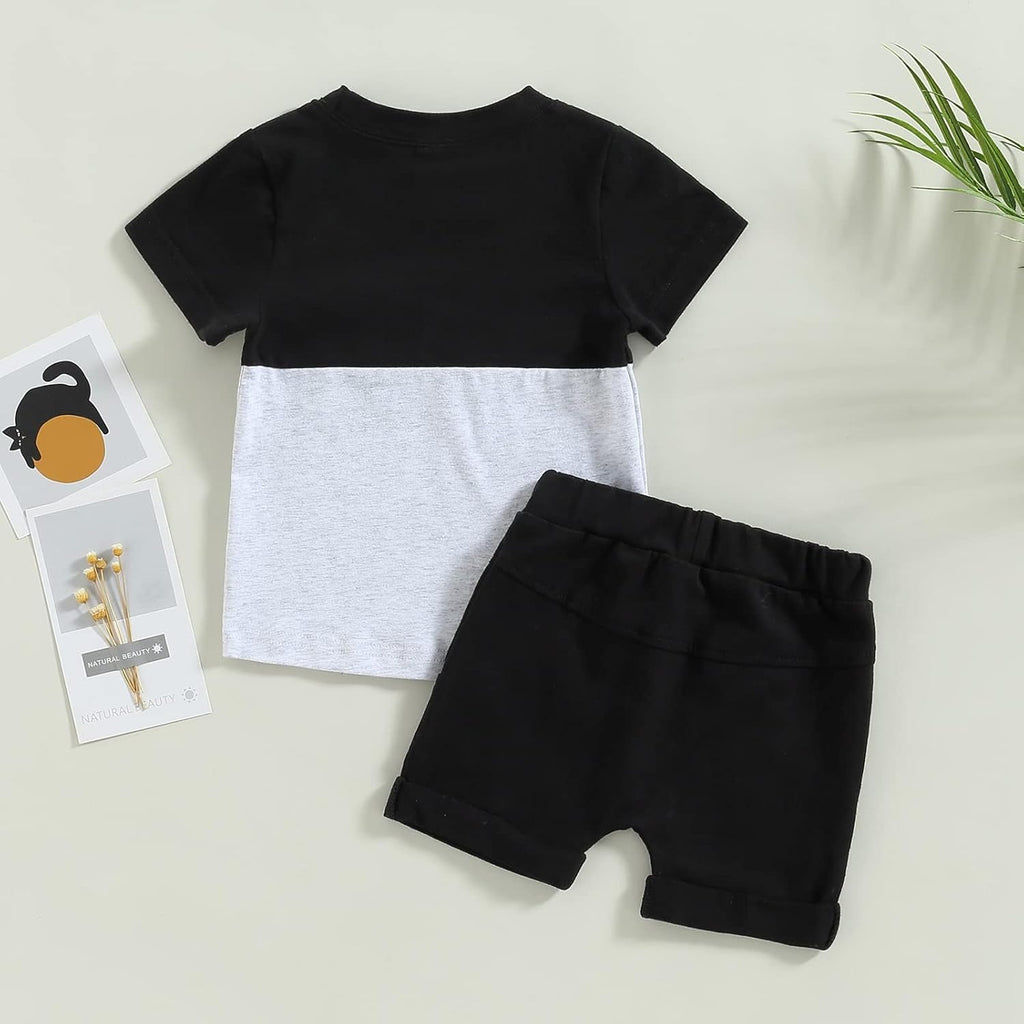 fhutpw Baby Toddler Boy Clothes Summer Outfits 6 12 18 24 Months Patchwork Short Sleeve T Shirt & Shorts Sets with Pockets