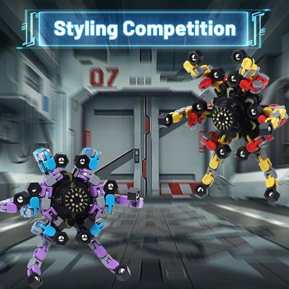 8PCS Transformable Fidget Spinner Toy for Kids Adults, Deformation Robot Chain Spinner Fingertip Gyro Toys for Boys Girls 8-12, Stress Relief Sensory Toys for Goodie Bag Fillers Kids Travel