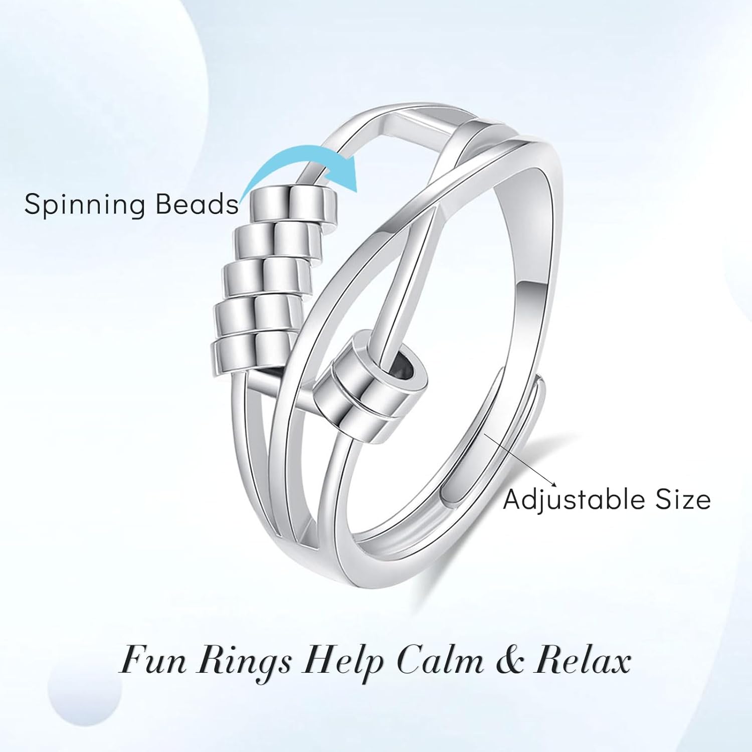 INFUSEU Funny Spinner Fidget Rings for Women Girls Anti Anxiety Stress Worry, Adjustable Size