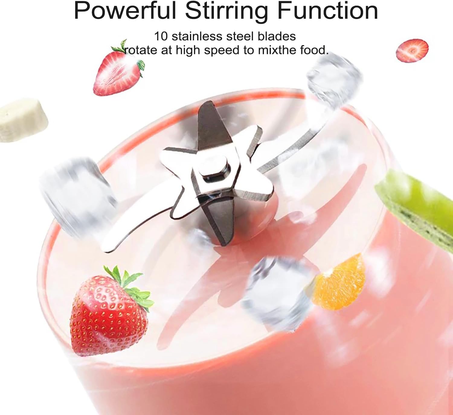 Portable Blender, Personal Blender for Shakes and Smoothies, 27oz Cup with 10 Blades, Shoulder Strap and Lid with Straw, Type-C USB Rechargeable, Dishwasher Safe Parts, BPA Free, Pink