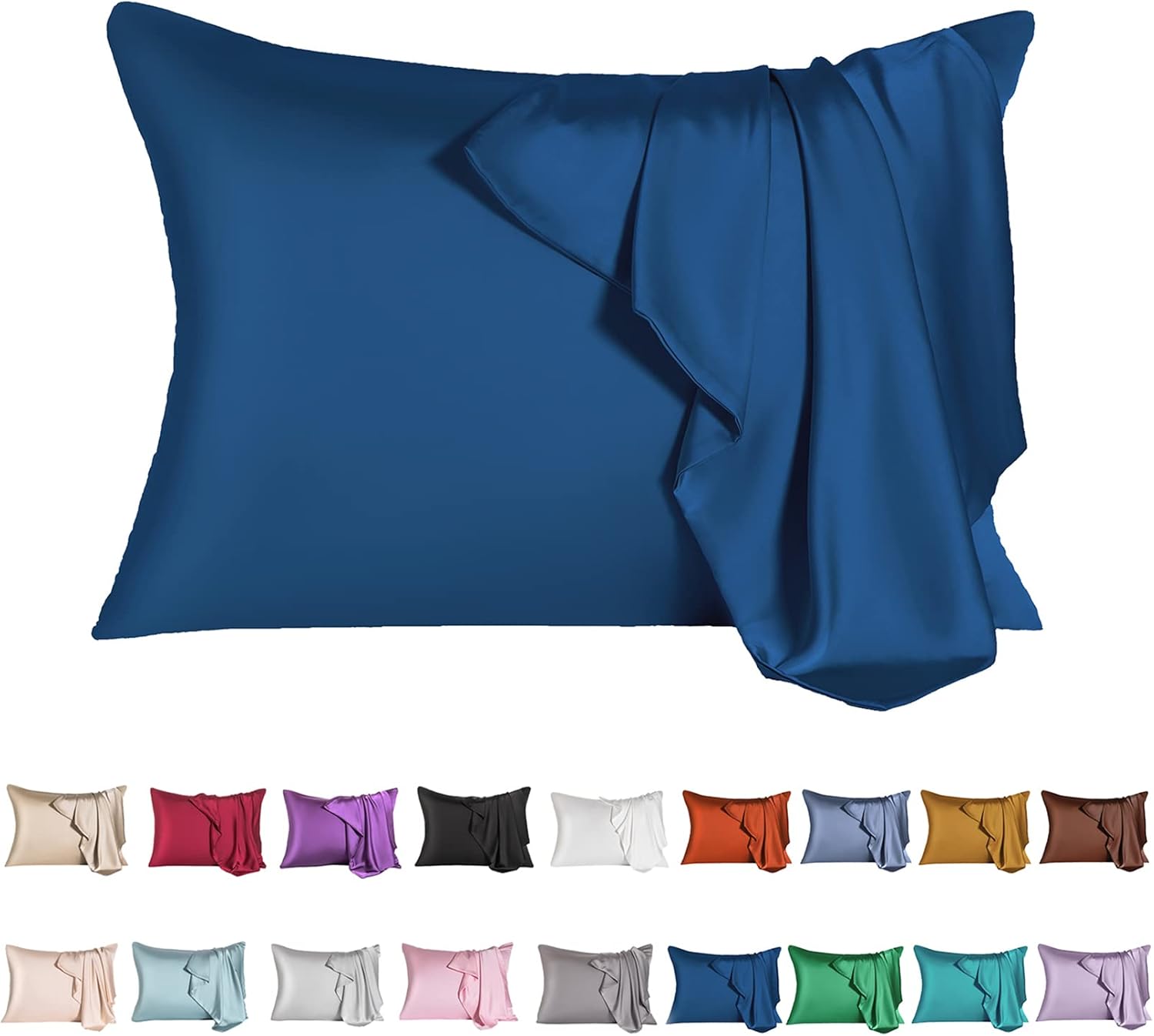 Mulberry Silk Pillowcase for Hair and Skin,Queen Size Cooling Silk Pillow Case with Hidden Zipper,Allergen Proof Dual Sides Soft Breathable Smooth Silk Pillow Cover for Women(Queen,Gem Blue)