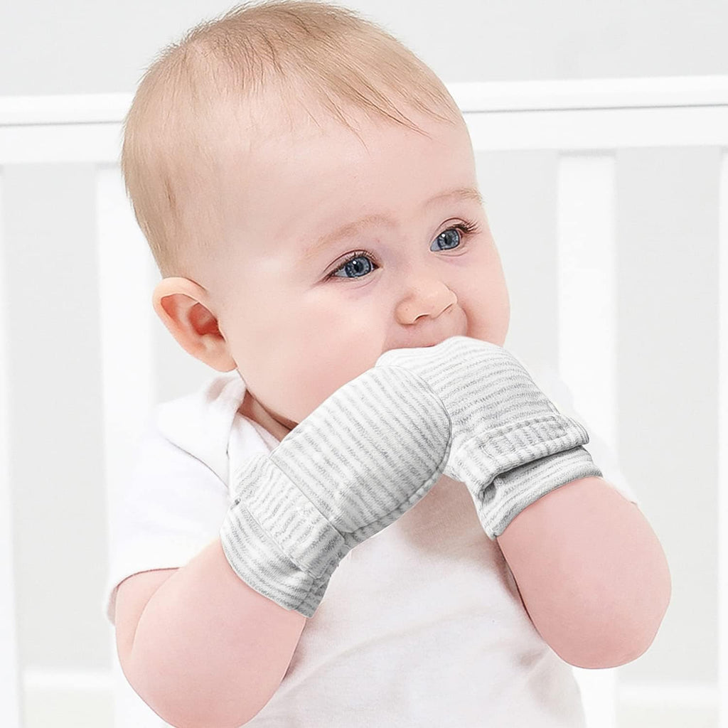 Newborn Baby No Scratch Mittens Stay On, 100% Cotton Breathable, Adjustable Infant Gloves for Baby Boys Girls Mittens